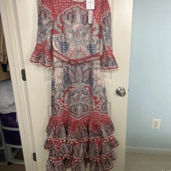 Zimmermann Red and Blue Paisley Midi Dress - Picture 2 of 3